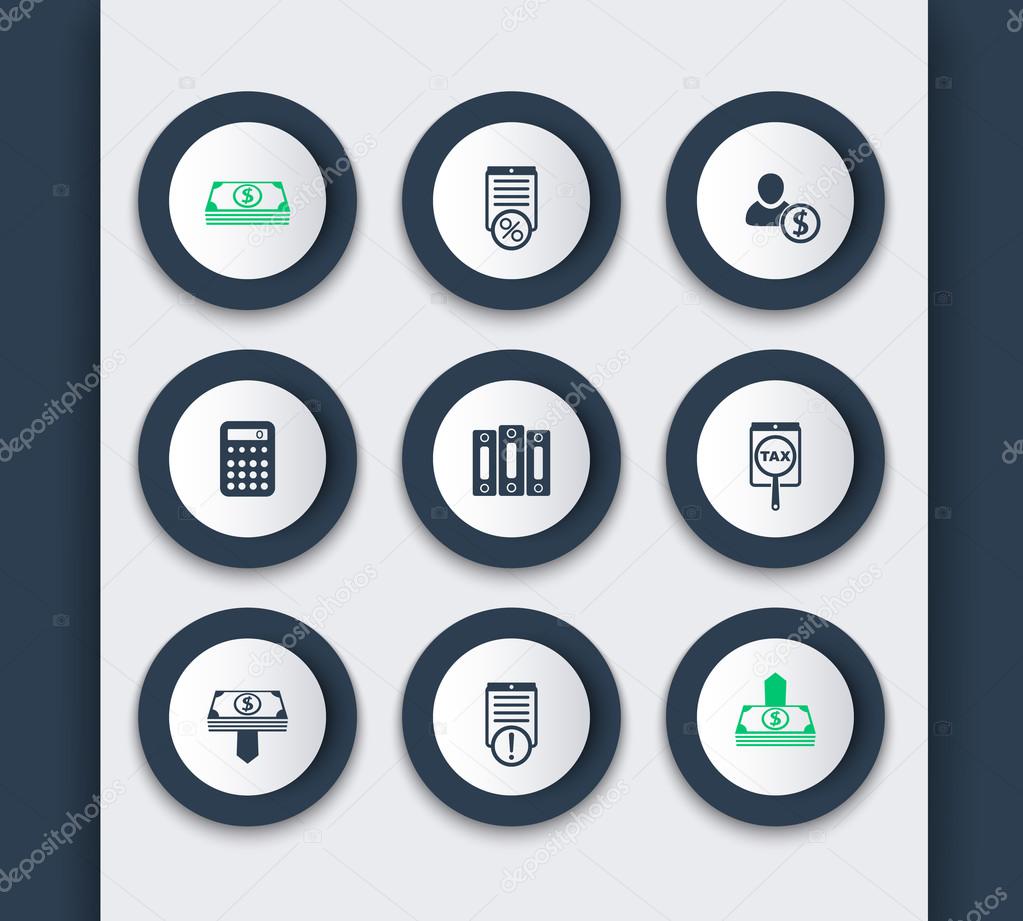 Bookkeeping, finance, round icons, vector illustration, eps10, easy to edit