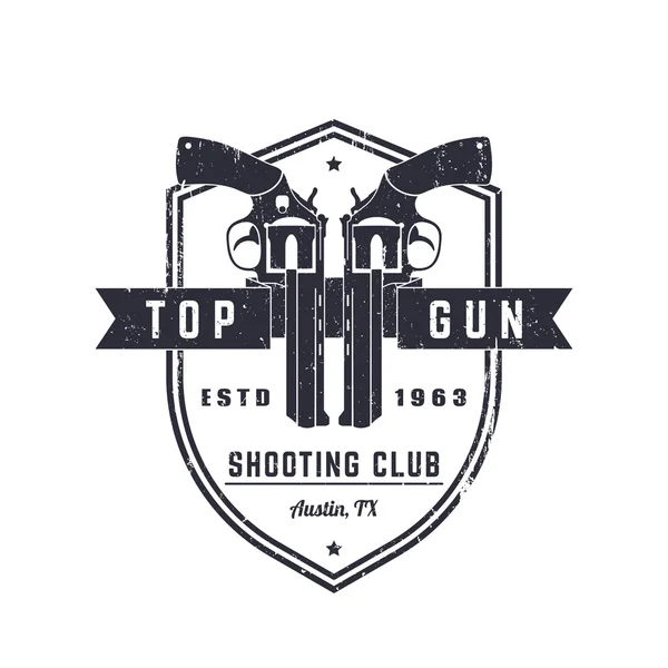 Gun club logotipo grunge vintage, emblema con revólveres — Vector de stock