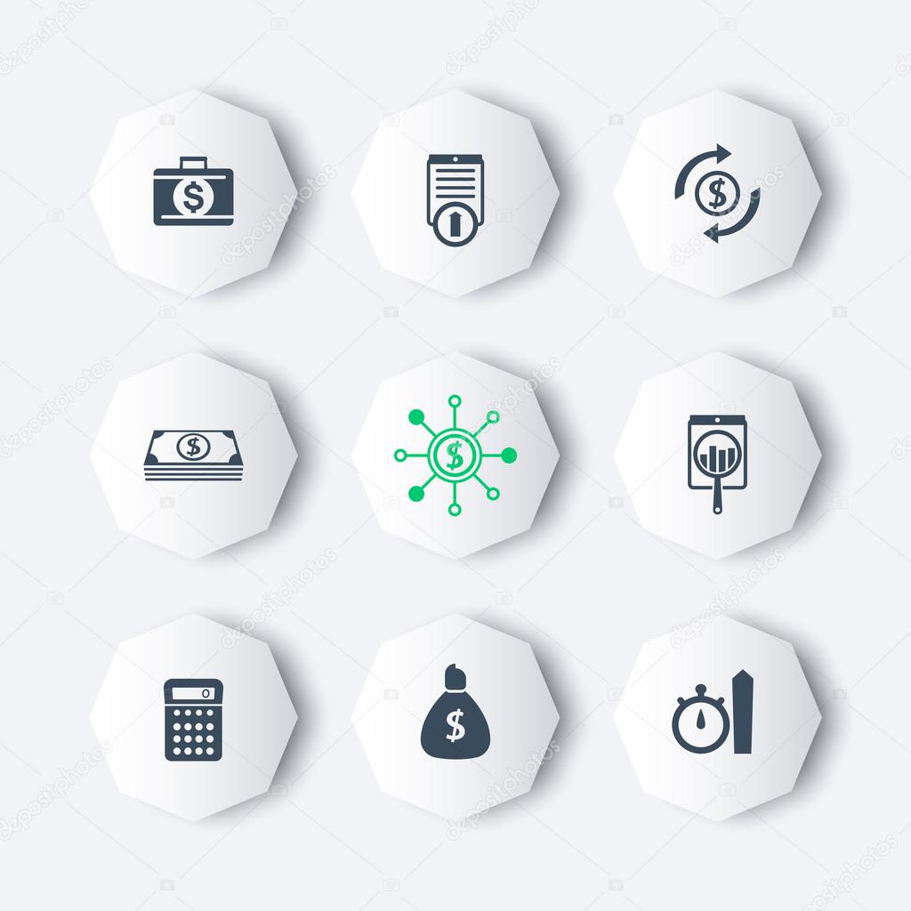 finance, investments, fund octagon icons