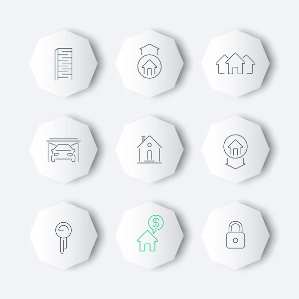 Real estate linear octagon icons set — Stok Vektör