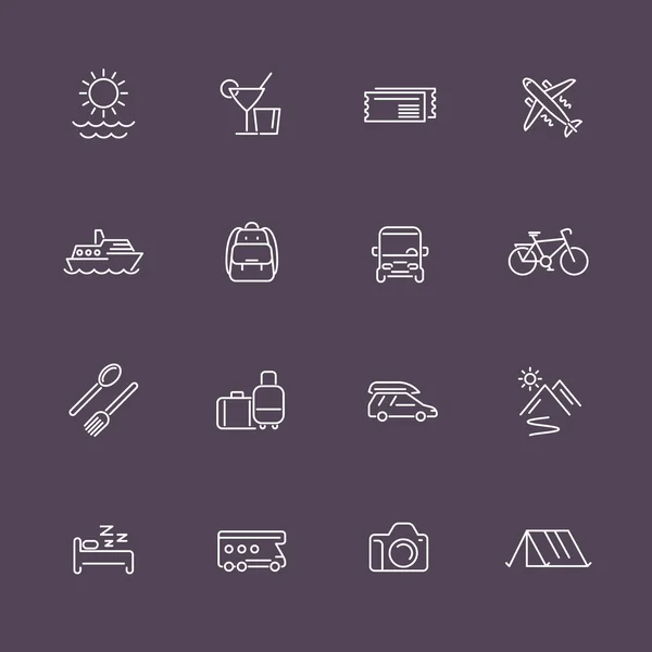 Travel, tourism, trip, vacation linear white icons — Wektor stockowy