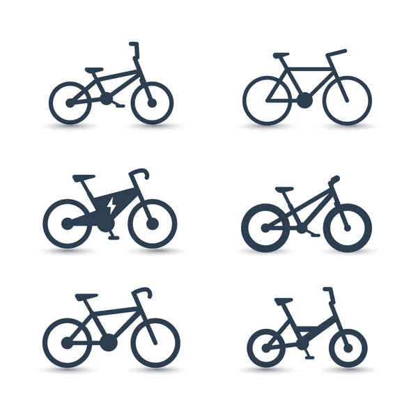 Bicicleta, ciclismo, bicicleta, bicicleta eléctrica, iconos de la bicicleta de grasa — Vector de stock