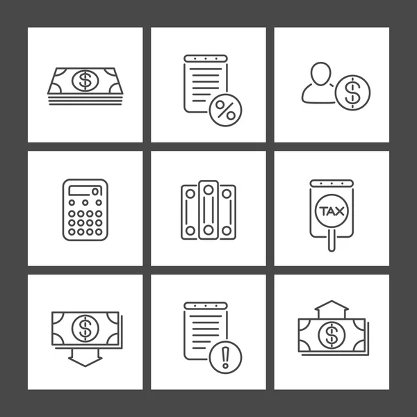 Bookkeeping, finance, line square icons — Stock Vector