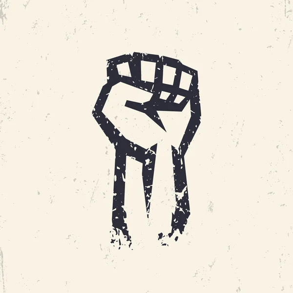 Fist held high in protest, grunge silhouette — ストックベクタ