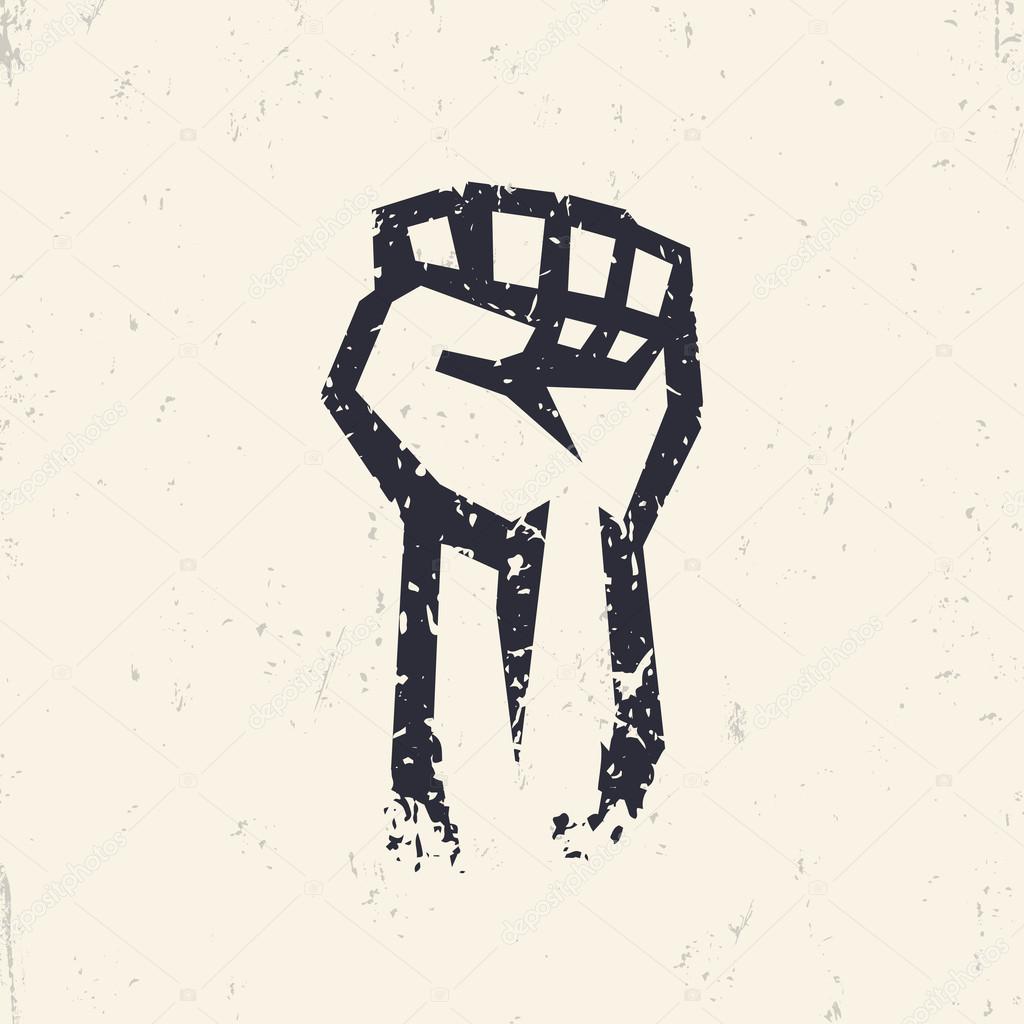 Fist held high in protest, grunge silhouette