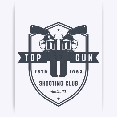 Gun club vintage logo, emblem, t-shirt design with revolvers clipart