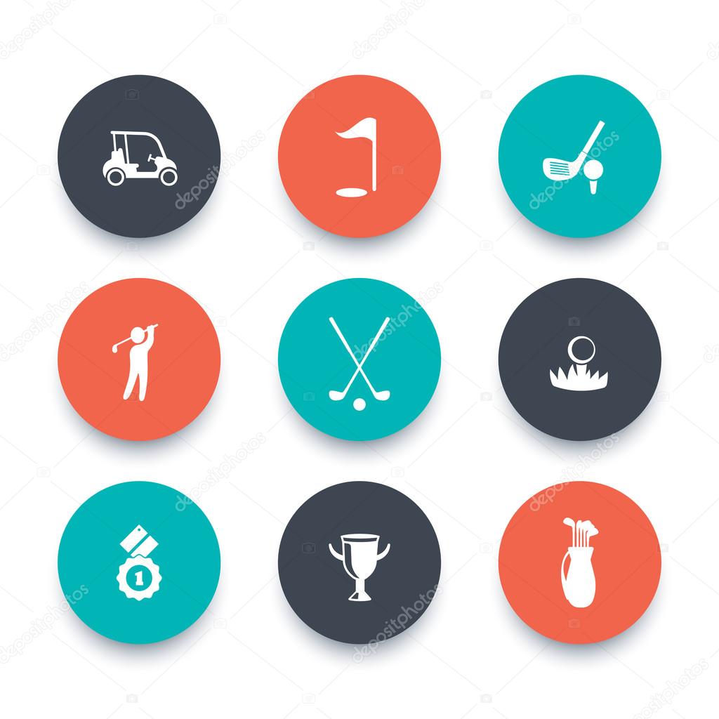 Golf, golf club, car, golfer, round icons