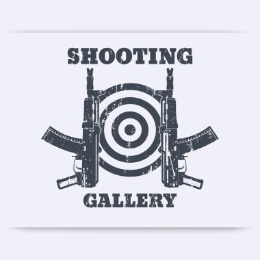 logo, amblem ile otomatik tüfek, silah, atış poligonu