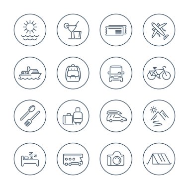 Seyahat, turizm, gezi, tatil satırı simgeler paketi