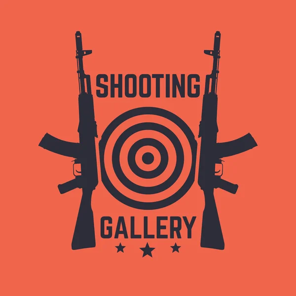 Logo de Shooting Gallery, emblema con rifle de asalto — Vector de stock