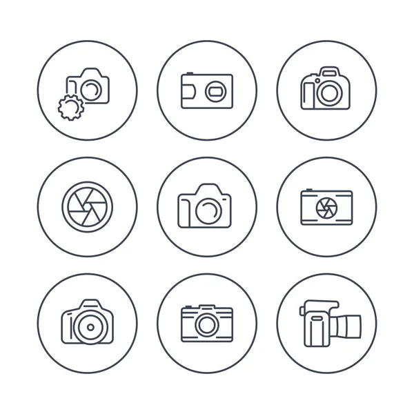 Fotoaparát, dslr, bránice, linie ikony — Stockový vektor
