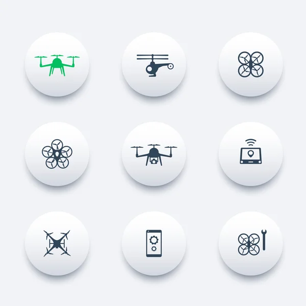 Drone, Copter, Quadrocopter round modern icons — Stock Vector