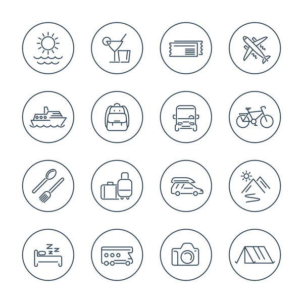 Travel, tourism, trip, vacation line icons pack — Stock Vector