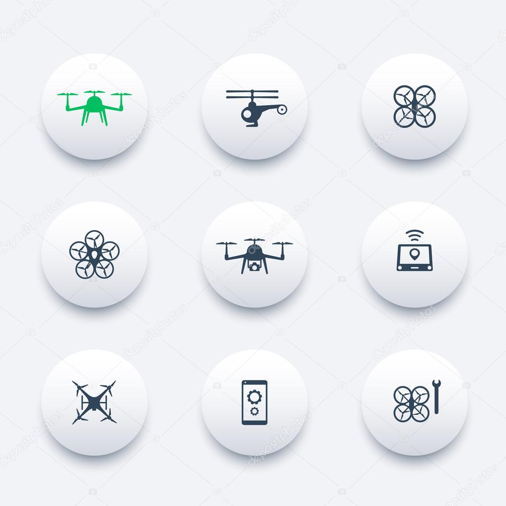 Drone, Copter, Quadrocopter round modern icons