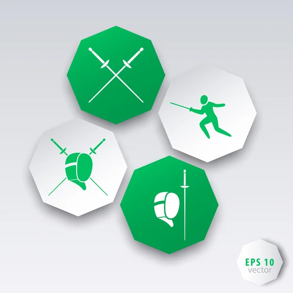 Esgrima octogonal 3d iconos en verde y blanco — Vector de stock