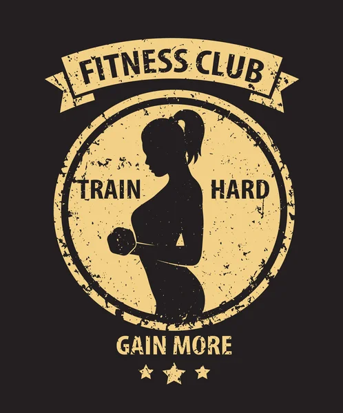 Fitness Club grunge emblema com exercício atlético menina —  Vetores de Stock