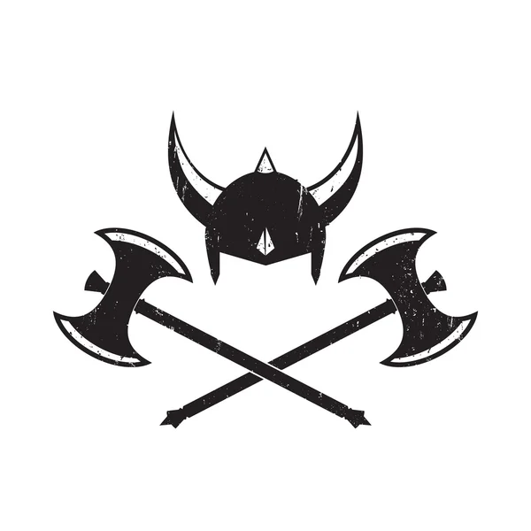 Casque Viking et haches de combat croisées — Image vectorielle