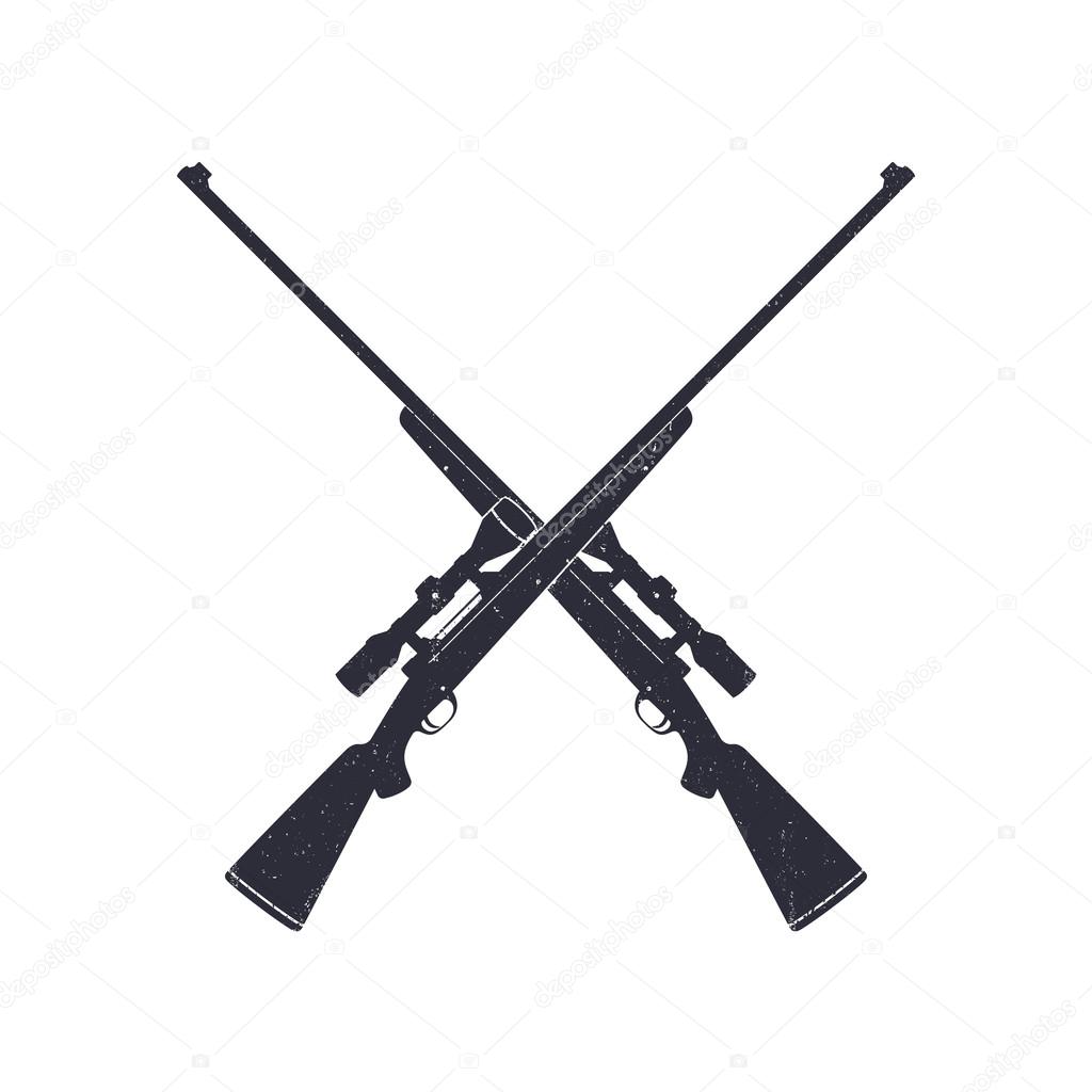 Crossed Hunting rifles, with grunge texture, vector illustration, eps10, easy to edit