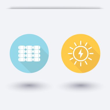 Güneş enerjisi, güneş paneli, güneş, yuvarlak düz simgeler