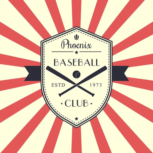 Emblema vintage baseball, logo su scudo, con mazze da baseball incrociate — Vettoriale Stock