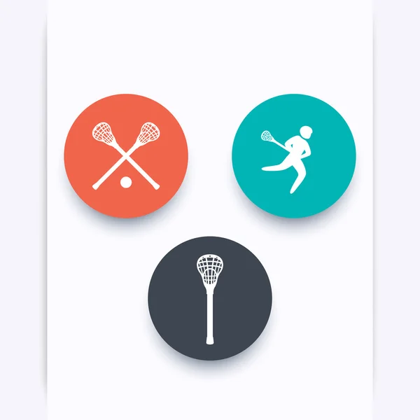 Lacrosse, lacrosse stick, crosse, round icons with shadow Royalty Free Stock Illustrations