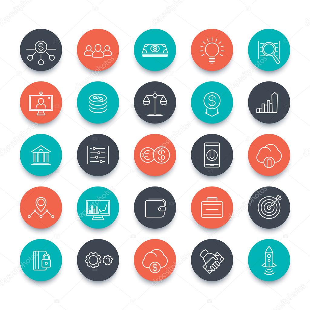 Venture capital, investments, startup, hedge fund, line icons pack, vector illustration