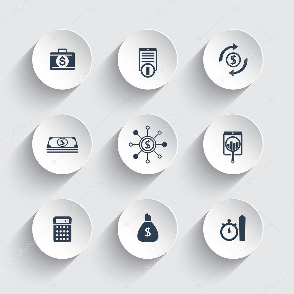 finance, investments, capital, funding round icons