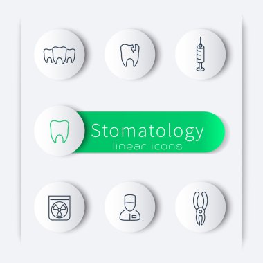 Tooth, dental care, dental pliers, dentist, teeth, stomatology linear round icons