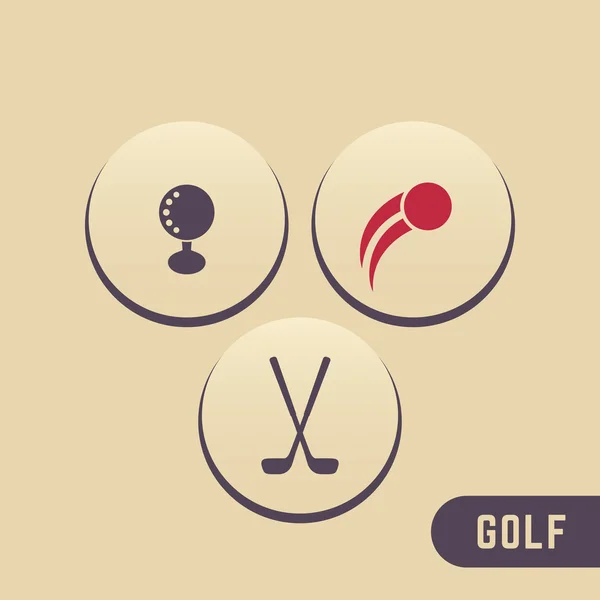 Golf ball, golf clubs, golf round icons — Stok Vektör