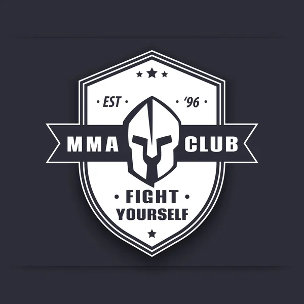 MMA Club vintage emblem, logo with spartan helmet on shield — ストックベクタ