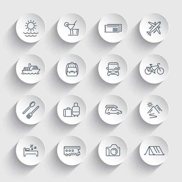 Travel, tourism, trip, vacation, cruise line round icons pack
