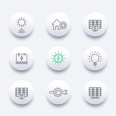 Solar energy, solar panels, plant, line round modern icon