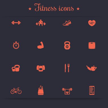16 fitness, gym, sport, workout, healthy living orange icons