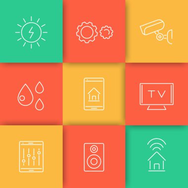Smart House concept, line white icons, vector illustration