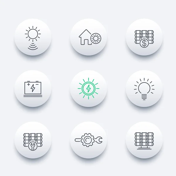 Solar energy, solar panels, plant, line round modern icon — Stock Illustration Solar energy, solar panels, plant, line round modern icon Royalty Free Stock Illustrations