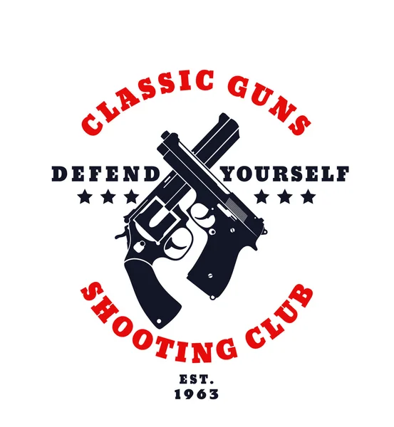 Classic guns color emblem with crossed pistol and revolver — Wektor stockowy