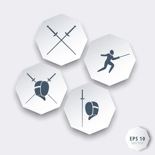 Fencing octagonal 3d icons in grey-blue and white — ストックベクタ