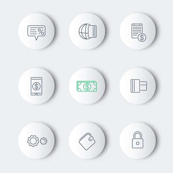Métodos de pago, tipos de línea alrededor de iconos modernos — Vector de stock