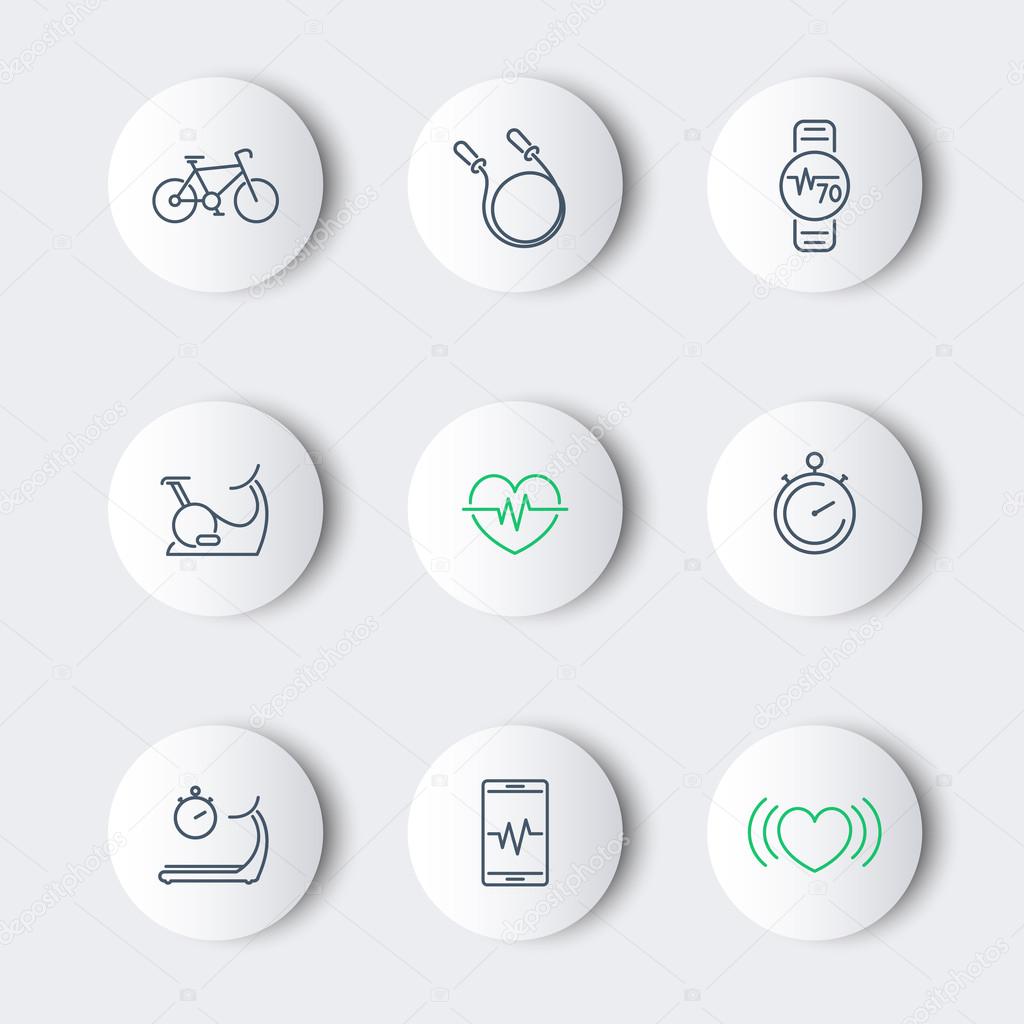 Cardio, heart training, fitness, health line round modern icons, vector illustration, eps10, easy to edit