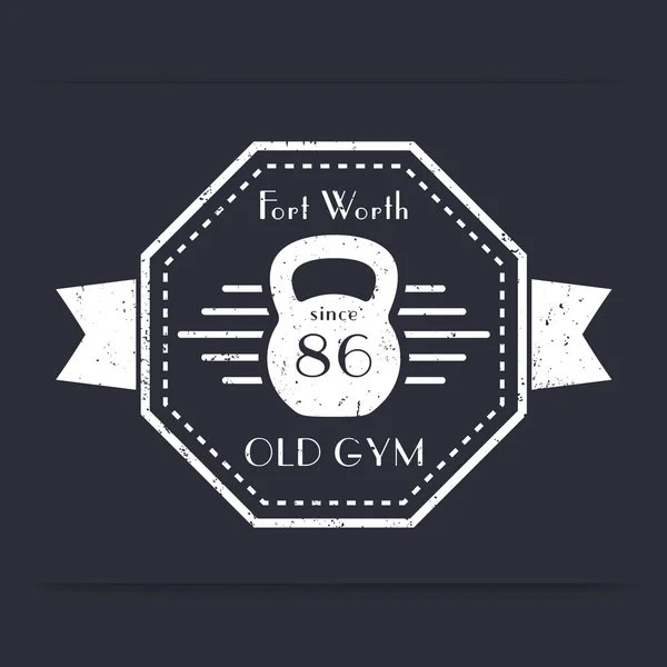 Gym, Fitness club vintage logo, emblem, t-shirt design, print, with grunge — Stok Vektör