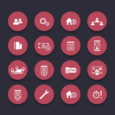 16 finance, costs, tax round red icons