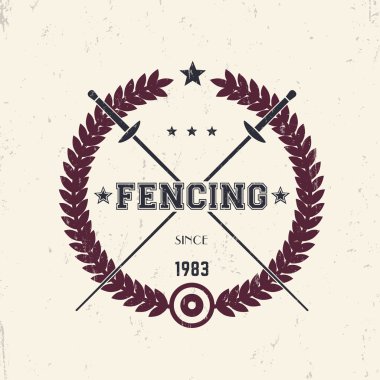 Fencing vintage emblem, logo with crossed foils clipart