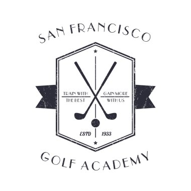 Golf Academy vintage logo, emblem with golf clubs, with grunge texture