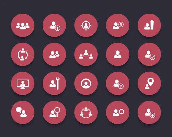 Human resources, hrm, Personnel management, round red icons — 스톡 벡터