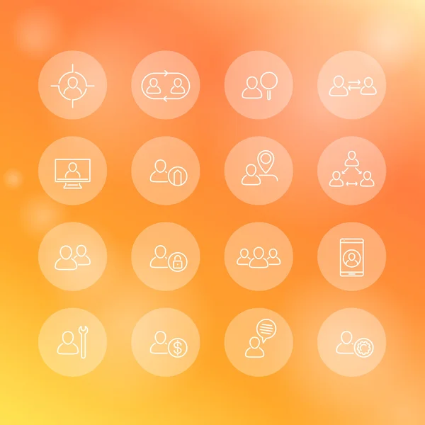 Personnel, Human resources, HR, team, employee, line round white icons — 图库矢量图片