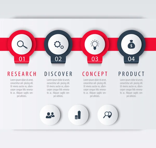 Product development, infographic elements, 1, 2, 3, 4, steps, labels — Stok Vektör