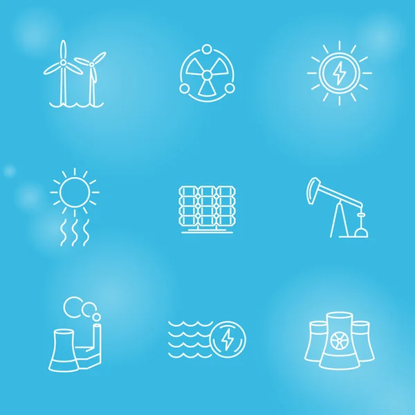 Power, energy production, nuclear energetics, electric industry, line icons set — 图库矢量图片