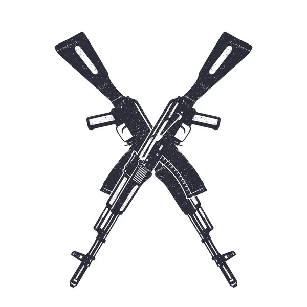 Asalto rifle cruce siluetas sobre blanco — Vector de stock