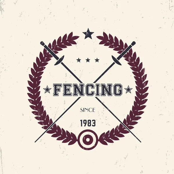 Fencing vintage emblem, logo with crossed foils — Stock Vector