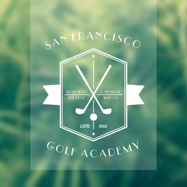 Golf Academy vintage white logo, emblem with golf clubs — ストックベクタ